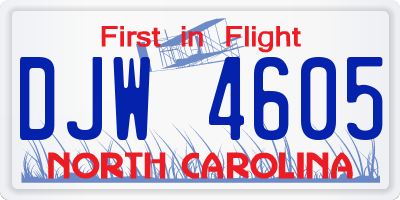 NC license plate DJW4605