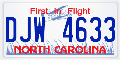 NC license plate DJW4633
