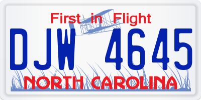 NC license plate DJW4645