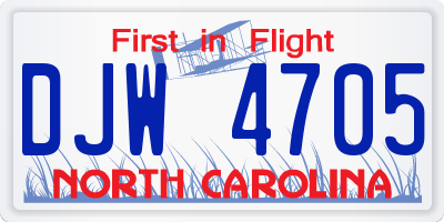 NC license plate DJW4705