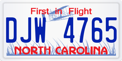 NC license plate DJW4765