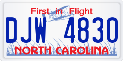NC license plate DJW4830