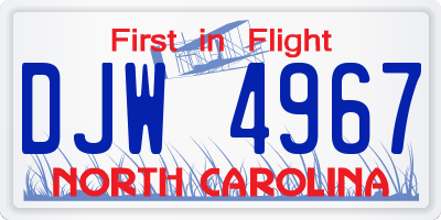 NC license plate DJW4967