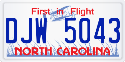 NC license plate DJW5043
