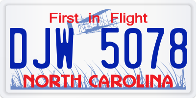 NC license plate DJW5078