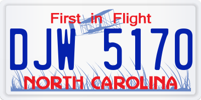 NC license plate DJW5170