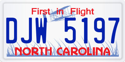 NC license plate DJW5197