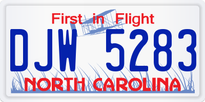 NC license plate DJW5283