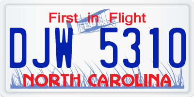 NC license plate DJW5310