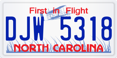 NC license plate DJW5318