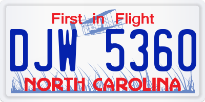 NC license plate DJW5360