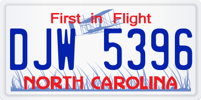 NC license plate DJW5396