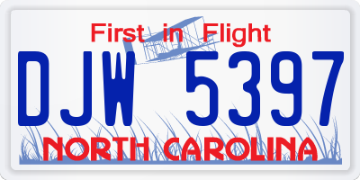 NC license plate DJW5397