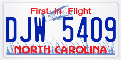 NC license plate DJW5409