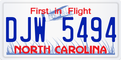 NC license plate DJW5494