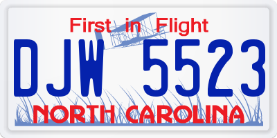 NC license plate DJW5523