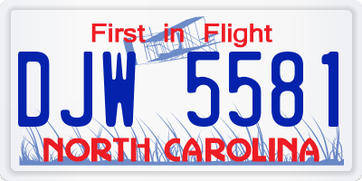 NC license plate DJW5581