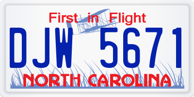 NC license plate DJW5671