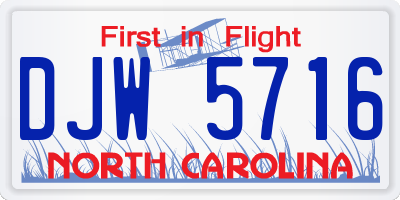 NC license plate DJW5716