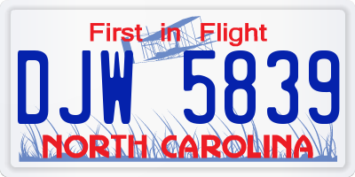NC license plate DJW5839