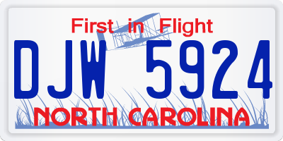 NC license plate DJW5924