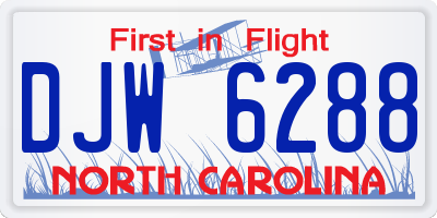 NC license plate DJW6288