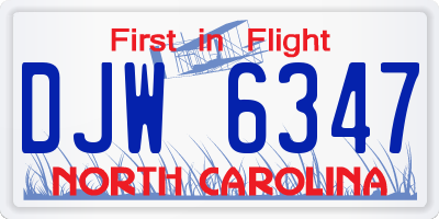 NC license plate DJW6347