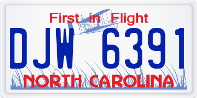 NC license plate DJW6391
