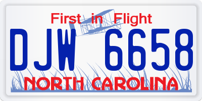 NC license plate DJW6658