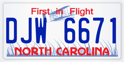 NC license plate DJW6671