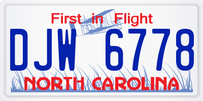 NC license plate DJW6778