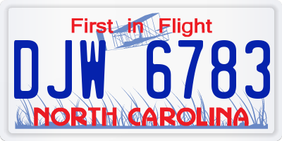 NC license plate DJW6783