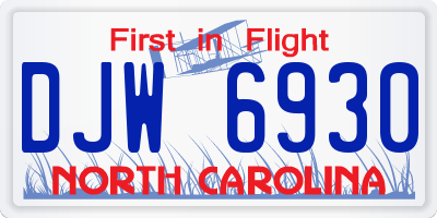 NC license plate DJW6930