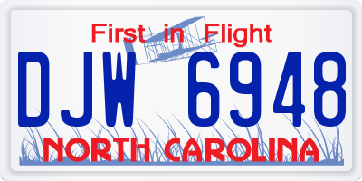 NC license plate DJW6948