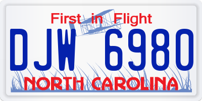 NC license plate DJW6980