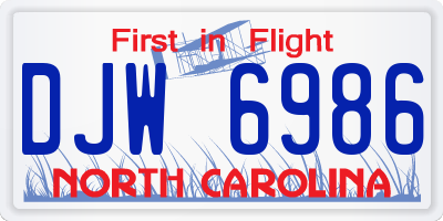 NC license plate DJW6986