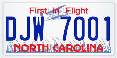 NC license plate DJW7001