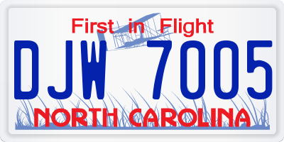 NC license plate DJW7005