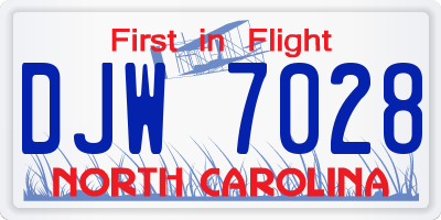NC license plate DJW7028