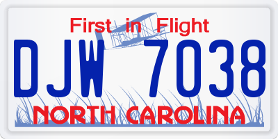 NC license plate DJW7038