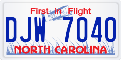 NC license plate DJW7040