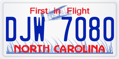 NC license plate DJW7080