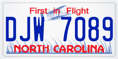 NC license plate DJW7089