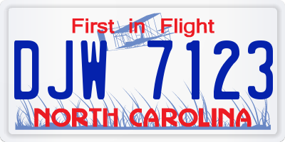 NC license plate DJW7123