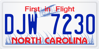 NC license plate DJW7230