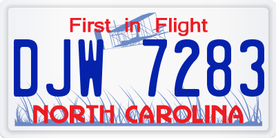 NC license plate DJW7283