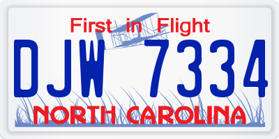 NC license plate DJW7334