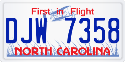 NC license plate DJW7358