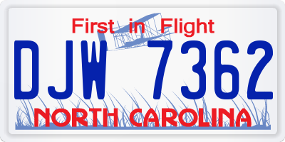 NC license plate DJW7362