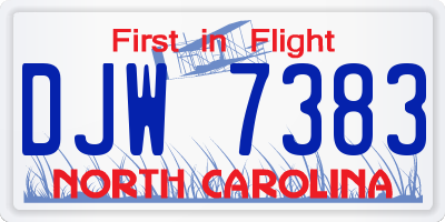 NC license plate DJW7383
